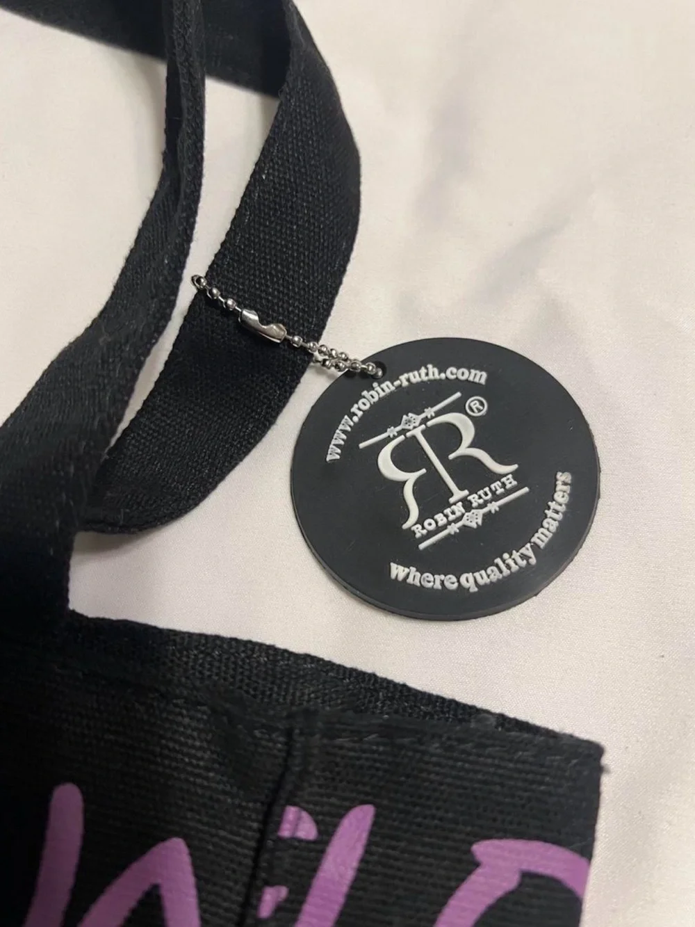 Robin Ruth Black Tote with Purple & White Barcelona Script